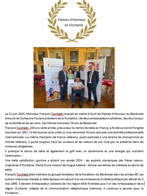François Turchetti reçoit en mairie d’Auch les Palmes d’Honneur du Bénévolat - 21 juin 2025
