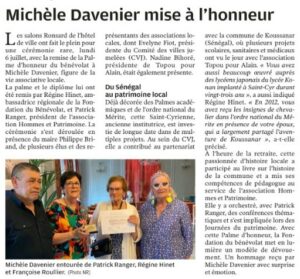 Article de presse Nouvelle République Remise Palmes Fondation du Benevolat Michèle Davenier _ 18 Juillet 2026